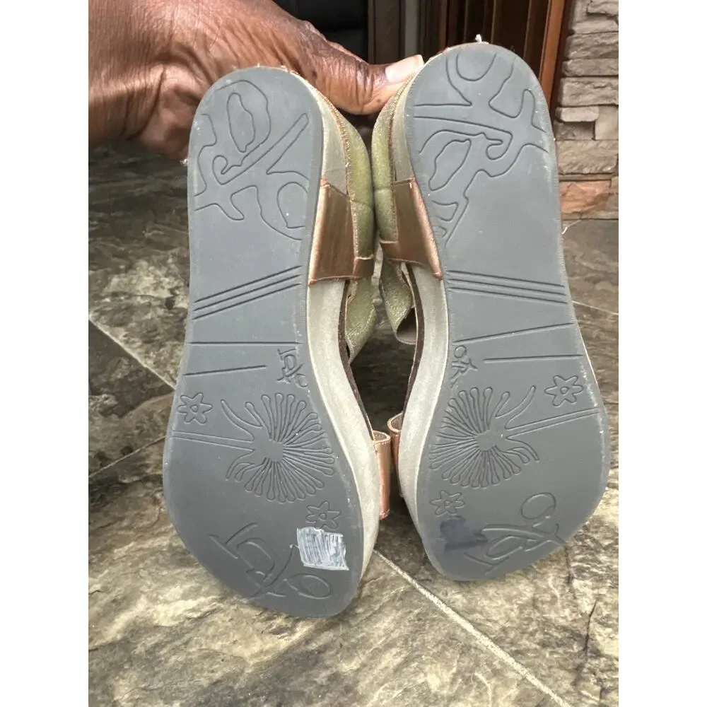 OTBT Metallic Copper and Light Gray Wedge Sandals